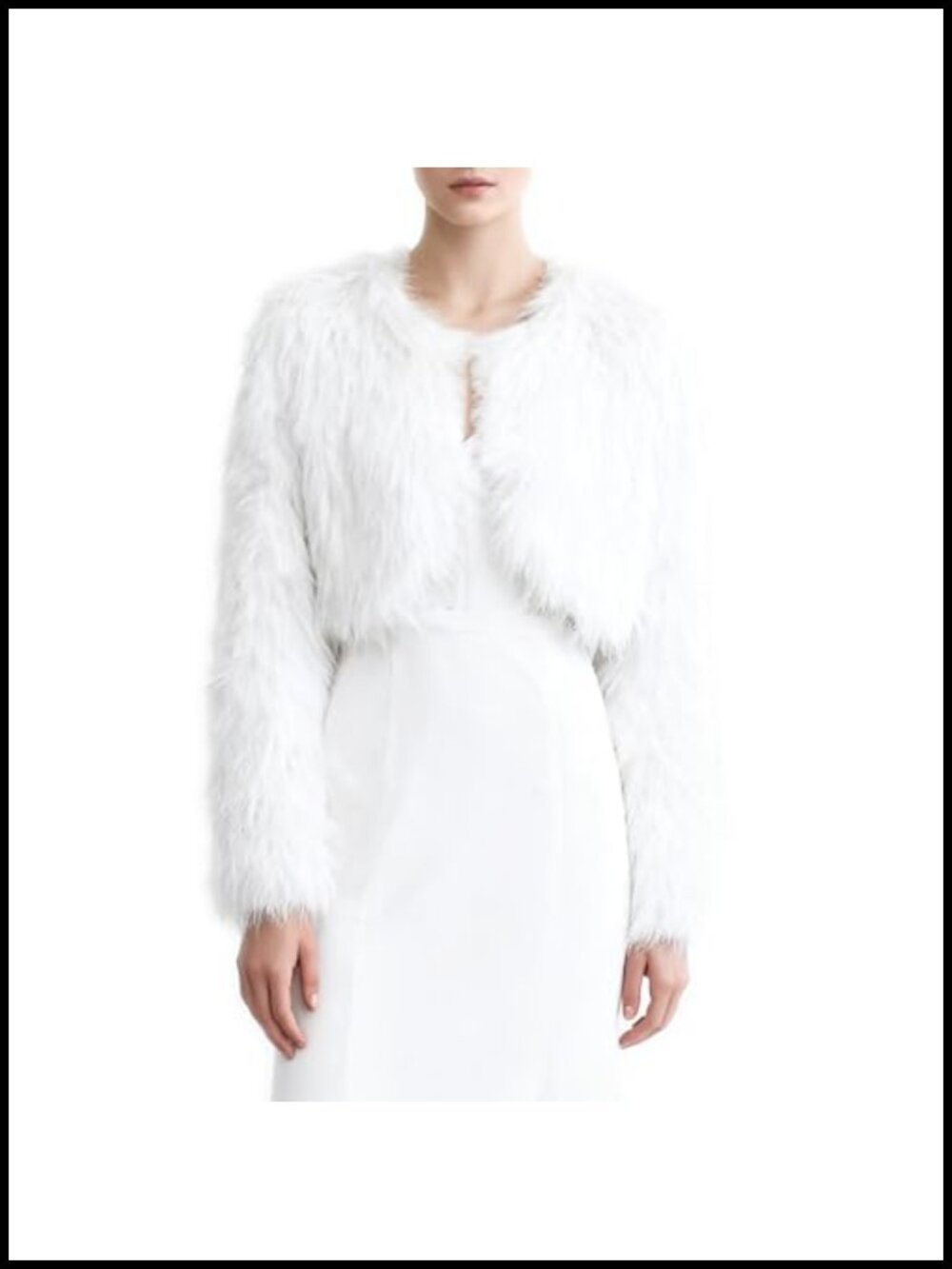 Faux Fur Cropped Coat Open Front Pockets Lined Winter Jacket